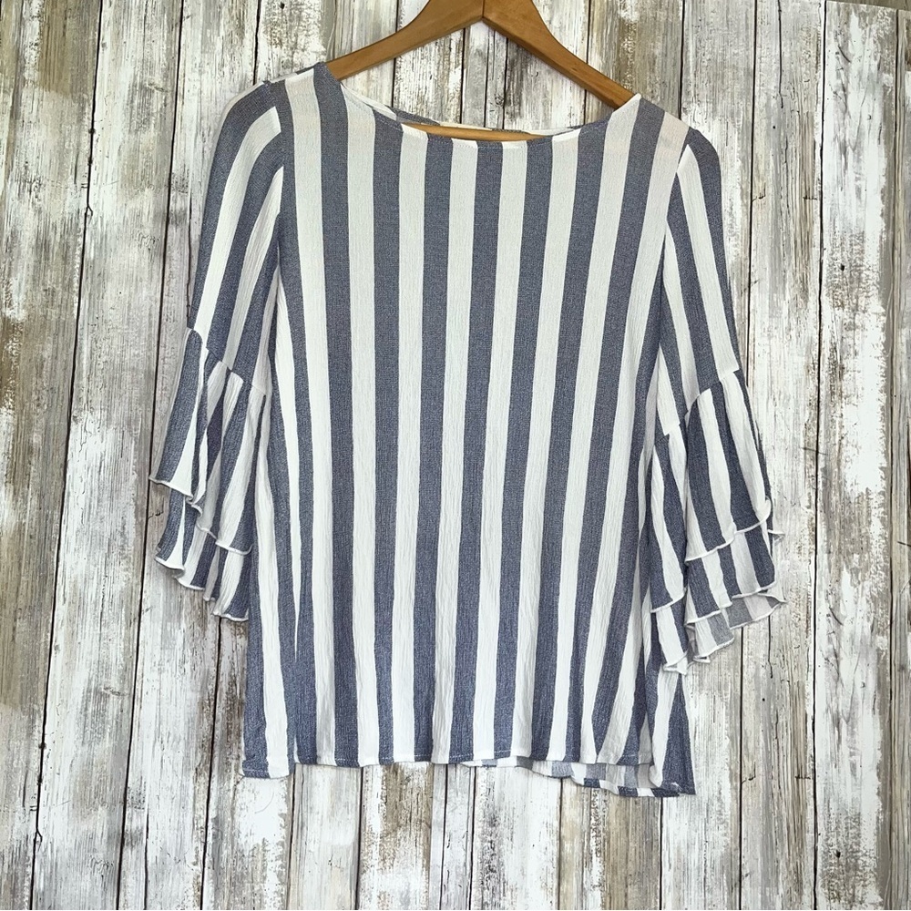 Oddy Stripe Ruffle Sleeve Blouse - Picture 2 of 7
